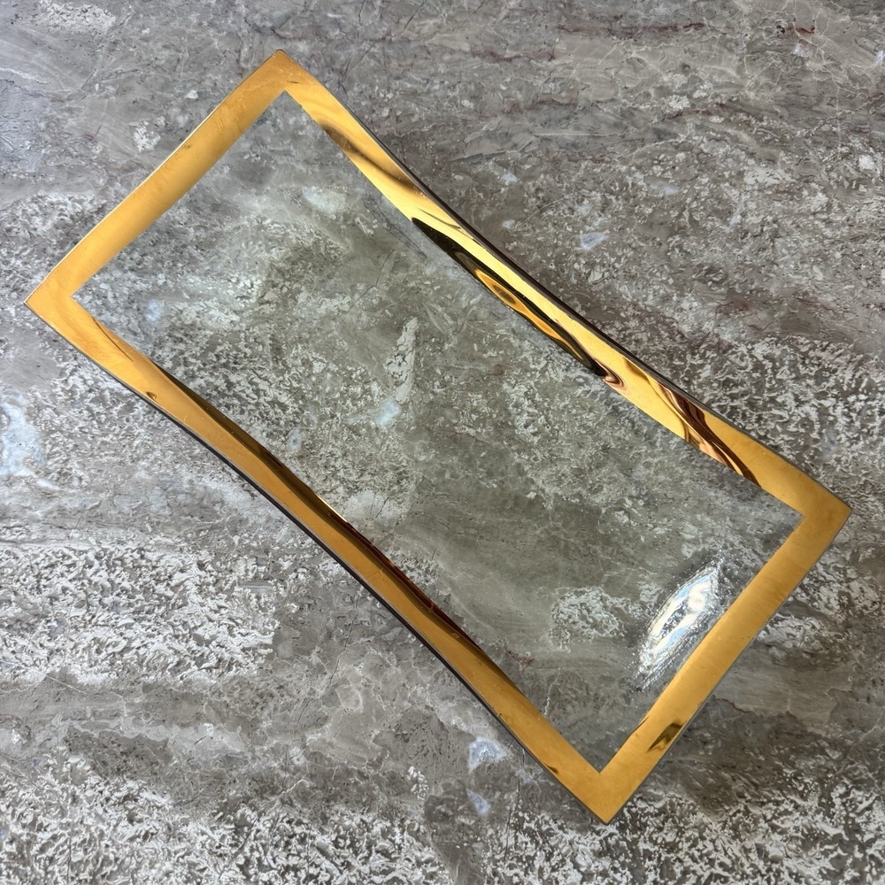 Gorgeous Signed Annie Glass 24kt Gold Antique Olive Tray Approx 11.5" x 5.75"